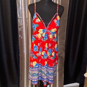 Braided spaghetti strap pretty red floral sundress